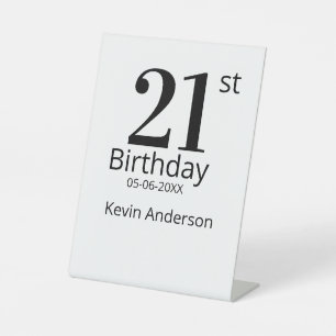 21st birthday bold letter name date simple man boy pedestal sign