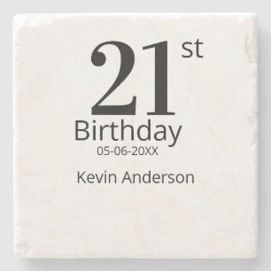 21st birthday bold letter name date simple man boy stone coaster