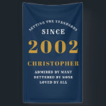 21st Birthday Born 2002 Add Name Blue Gold Banner<br><div class="desc">Personalized Birthday add your name and year banner. Edit the name and year with the template provided. A wonderful custom birthday party accessory. More gifts and party supplies available with the "setting standards" design in the store.</div>