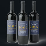 21st Birthday Born 2002 Add Name Blue Gold Wine Label<br><div class="desc">Personalized Birthday add your name and year wine label. Edit the name and year with the template provided. A wonderful custom blue birthday party accessory. More gifts and party supplies available with the "setting standards" design in the store.</div>
