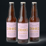 21st Birthday Born 2002 Add Name Pink Gray Beer Bottle Label<br><div class="desc">Personalized Birthday add your name and year beer label. Edit the name and year with the template provided. A wonderful custom pink birthday party item. More gifts and party supplies available with the "setting standards" design in the store.</div>