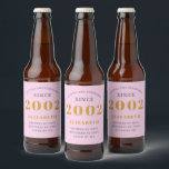 21st Birthday Born 2002 Add Name Pink Gray Beer Bottle Label<br><div class="desc">Personalized Birthday add your name and year beer label. Edit the name and year with the template provided. A wonderful custom pink birthday party item. More gifts and party supplies available with the "setting standards" design in the store.</div>