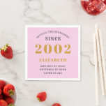 21st Birthday Born 2002 Add Name Pink Gray Napkin<br><div class="desc">Personalized Birthday add your name and year paper napkin. Edit the name and year with the template provided. A wonderful custom birthday party accessory. More gifts and party supplies available with the "setting standards" design in the store.</div>