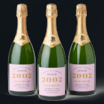 21st Birthday Born 2002 Add Name Pink Gray Sparkling Wine Label<br><div class="desc">Personalized Birthday add your name and year sparkling wine label. Edit the name and year with the template provided. A wonderful custom pink birthday party item. More gifts and party supplies available with the "setting standards" design in the store.</div>