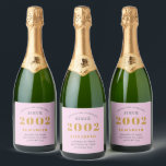 21st Birthday Born 2002 Add Name Pink Gray Sparkling Wine Label<br><div class="desc">Personalized Birthday add your name and year sparkling wine label. Edit the name and year with the template provided. A wonderful custom pink birthday party item. More gifts and party supplies available with the "setting standards" design in the store.</div>