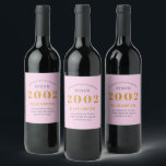 21st Birthday Born 2002 Add Name Pink Gray Wine Label<br><div class="desc">Personalized Birthday add your name and year wine label. Edit the name and year with the template provided. A wonderful custom pink birthday party item. More gifts and party supplies available with the "setting standards" design in the store.</div>