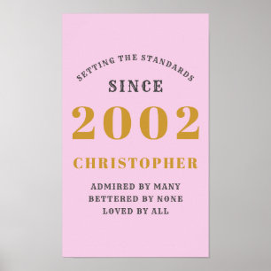 21st Birthday Born 2002 Add Name Pink Grey Poster