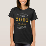 21st Birthday Born 2002 Add Name T-Shirt<br><div class="desc">Personalized Birthday add your name and year T-shirt. Edit the name and year with the template provided. A wonderful custom birthday T-shirt. More gifts and party supplies available with the "setting standards" design in the store.</div>