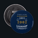 21st Birthday Born 2002 Legend Blue Gold Retro Bottle Opener<br><div class="desc">Vintage design bottle opener. Add the name and year creating a unique birthday celebration item. Team this up with the matching gifts,  party accessories,  and clothing available in our store www.zazzle.com/store/thecelebrationstore</div>