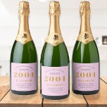 21st Birthday Born 2004 Add Name Pink Grey Sparkling Wine Label<br><div class="desc">Personalised Birthday add your name and year sparkling wine label. Edit the name and year with the template provided. A wonderful custom pink birthday party item. More gifts and party supplies available with the "setting standards" design in the store.</div>