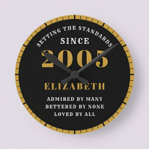 21st Birthday Born 2005 Black Gold Round Clock