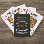 21st Birthday Born 2005 Legend Black Gold Playing Cards<br><div class="desc">Vintage design 21st birthday born 2005 "Original Quality Legendary Inspiration" playing cards. Add the name and year as desired in the template fields creating a unique birthday celebration item. Team this up with the matching gifts,  party accessories,  and clothing available in our store www.zazzle.com/store/thecelebrationstore</div>