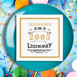 21st Birthday Born 2005 White Gold Legend Napkin