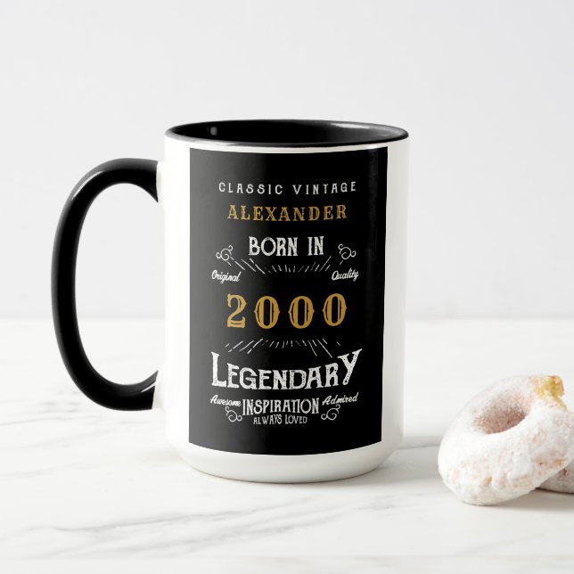 21st Birthday Born in 2000 Legend Personalised Mug (With Donut)