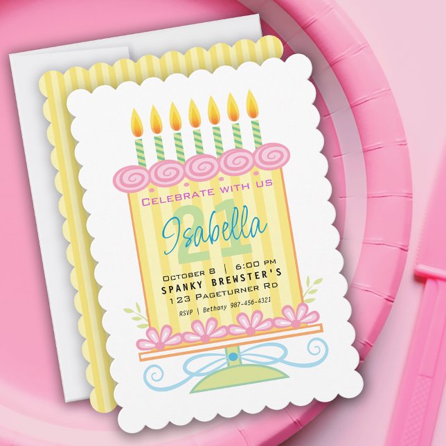 21st Birthday Bright Pretty Pastel Cake Invitation (Creator Uploaded)