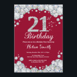 21st Birthday Burgundy Red and Silver Diamond Invitation<br><div class="desc">21st Birthday Invitation. Burgundy Red and Silver Rhinestone Diamond. Elegant Birthday Bash invite. Adult Birthday. Women Birthday. Men Birthday. For further customisation,  please click the "Customise it" button and use our design tool to modify this template.</div>