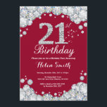 21st Birthday Burgundy Red and Silver Diamond Invitation<br><div class="desc">21st Birthday Invitation. Burgundy Red and Silver Rhinestone Diamond. Elegant Birthday Bash invite. Adult Birthday. Women Birthday. Men Birthday. For further customisation,  please click the "Customise it" button and use our design tool to modify this template.</div>
