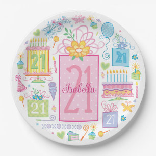 21st Birthday Cake Cupcake Present Custom Name Paper Plate