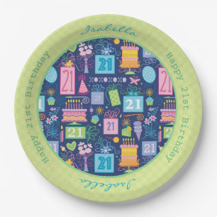 21st Birthday Cake Cupcake Present Custom Name Paper Plate