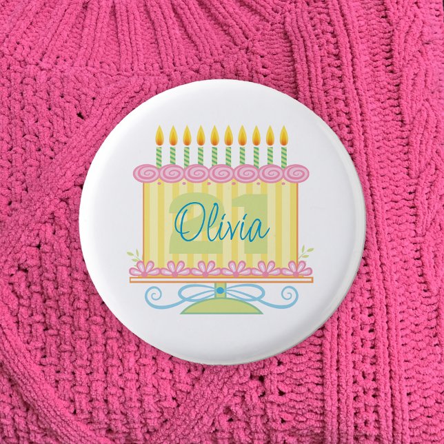 21st Birthday Cake Custom Name 3 Cm Round Badge (Creator Uploaded)