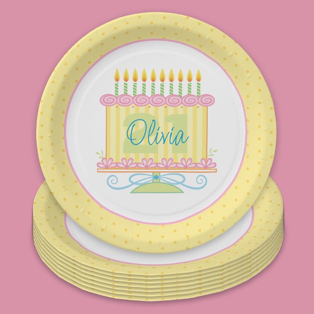 21st Birthday Cake Custom Name Paper Plate (Creator Uploaded)