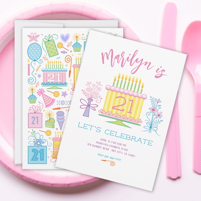 21st Birthday Cake Pretty Floral Invitation (Creator Uploaded)