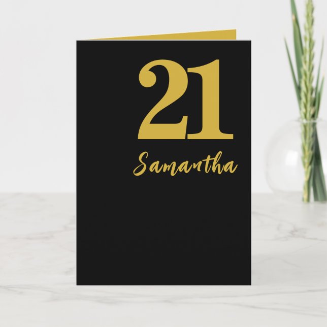 21st Birthday Card, Black and Gold Elegant Card (Front)