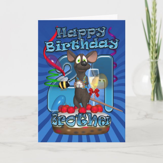 21st Birthday Card For Brother - Funky Mouse On A (Front)