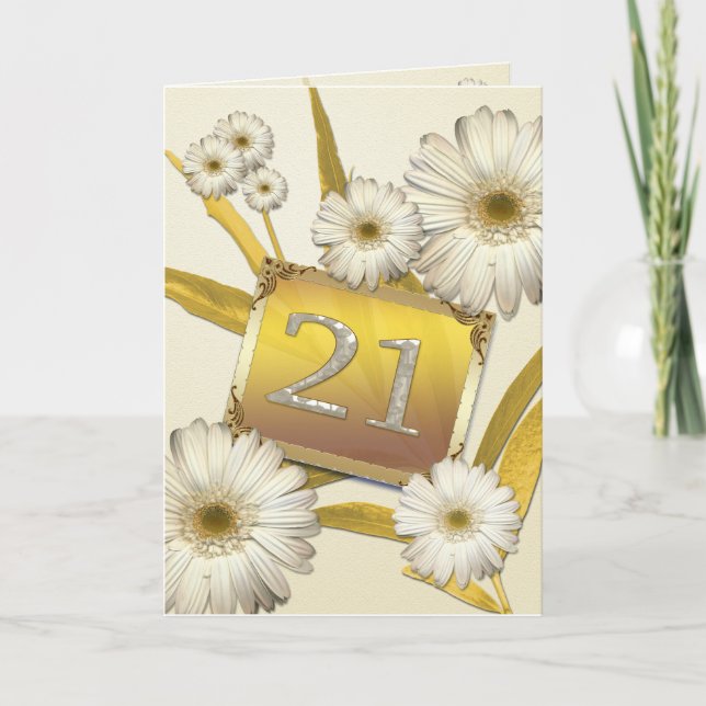 21st Birthday card with daisies. (Front)