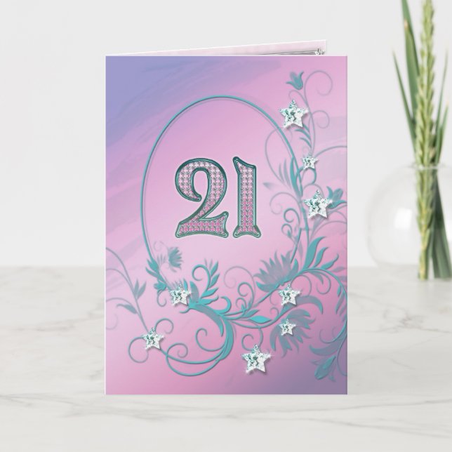 21st Birthday card with diamond stars (Front)