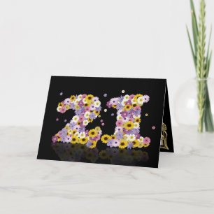 21st birthday card with flowery letters