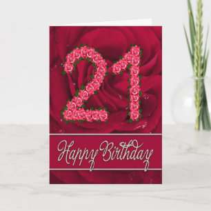 21st birthday card with roses and leaves