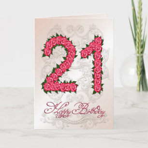 21st birthday card with roses and leaves