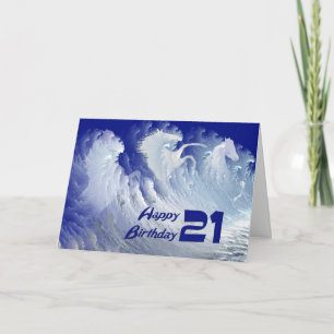 21st birthday card with wild white surf horses