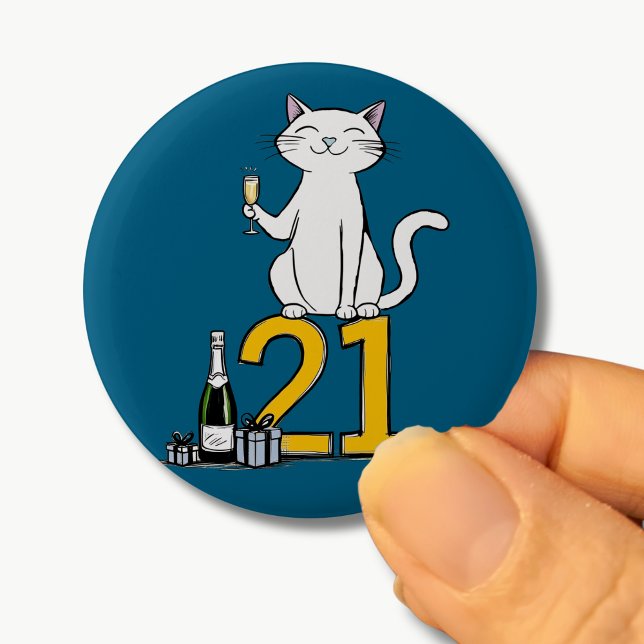 21st birthday cat celebration 21 years twentyfirst 6 cm round badge (Creator Uploaded)