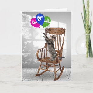 21st Birthday Cat With Balloons   Card