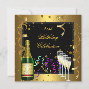 21st Birthday Celebration Gold Black Champagne Invitation