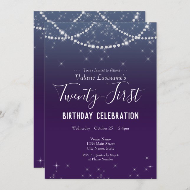 21st Birthday Celebration Ombre Diamond Invitation (Front/Back)