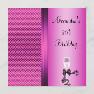 21st Birthday Champagne Glam Pink Glitter Invitation