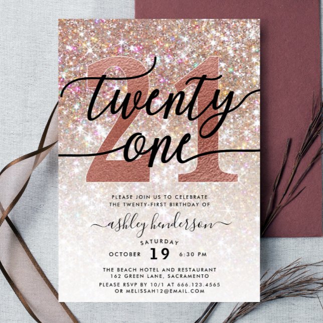 21st Birthday Champagne Glitter Invitation (Creator Uploaded)