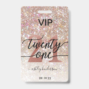 21st Birthday Champagne Glitter VIP ID Badge