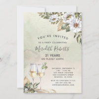21st Birthday Champagne Toast White Sage Floral