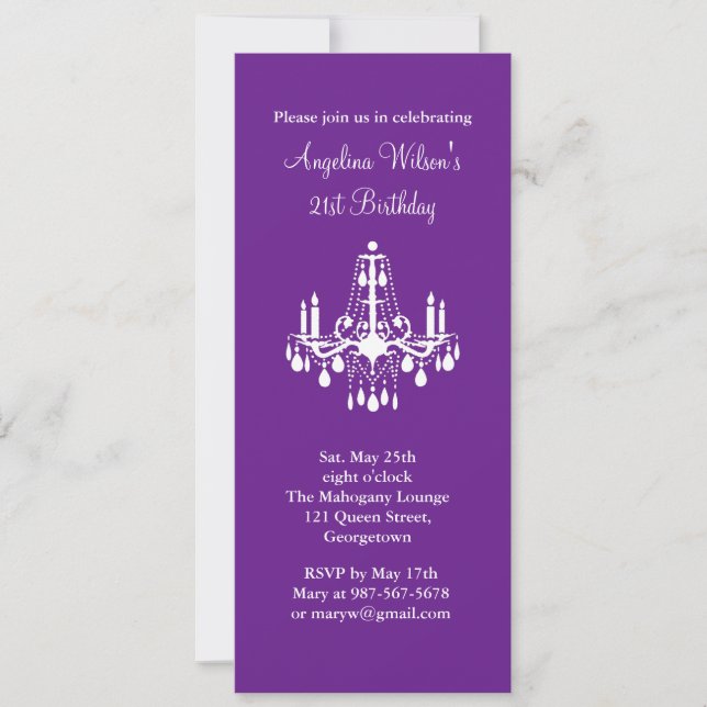 21st Birthday Chandelier Invitation (purple) (Front)