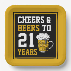 21st Birthday Cheers & Beers to 21 Years Paper Plate