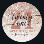 21st Birthday Chic Glitter Ombre Classic Round Sticker<br><div class="desc">Modern chic girly birthday stickers for 21st birthday. Design featuring champagne sparkly glitter texture,  rose gold 21 and calligraphy script twenty one.  Personalise with a name.</div>