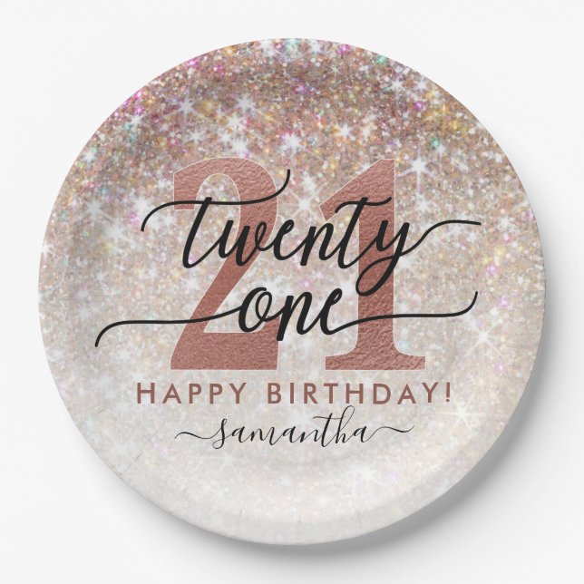 21st Birthday Chic Glitter Ombre Paper Plate (Front)