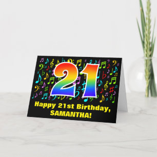 21st Birthday: Colorful Music Symbols & Rainbow 21 Card