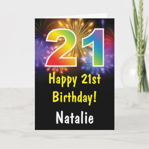 21st Birthday Colorful Rainbow Fireworks Card