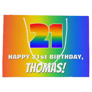 21st Birthday: Colourful, Fun Rainbow Pattern # 21 Large Gift Bag
