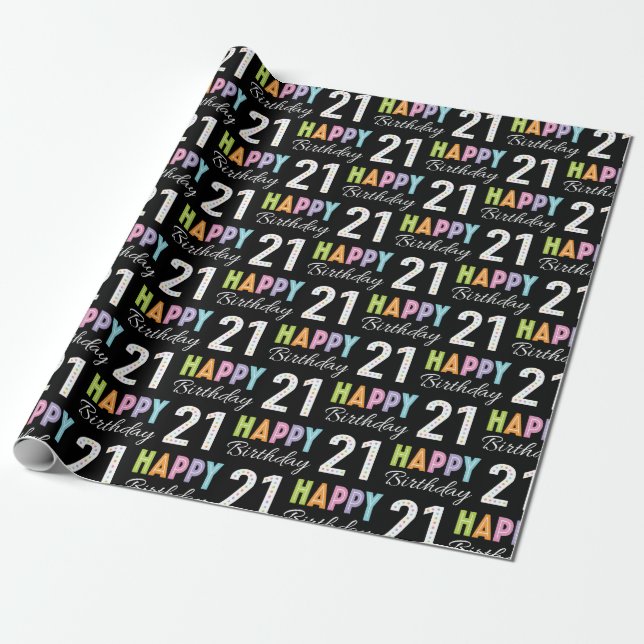 21st Birthday Colourful Typography  Wrapping Paper (Unrolled)
